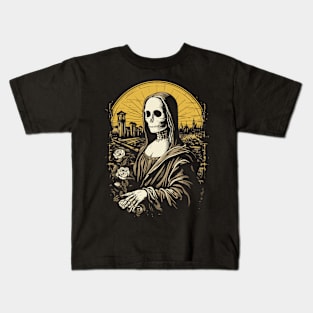 Mona Lisa Skeleton Graphic Men Kids Women Funny Halloween Kids T-Shirt